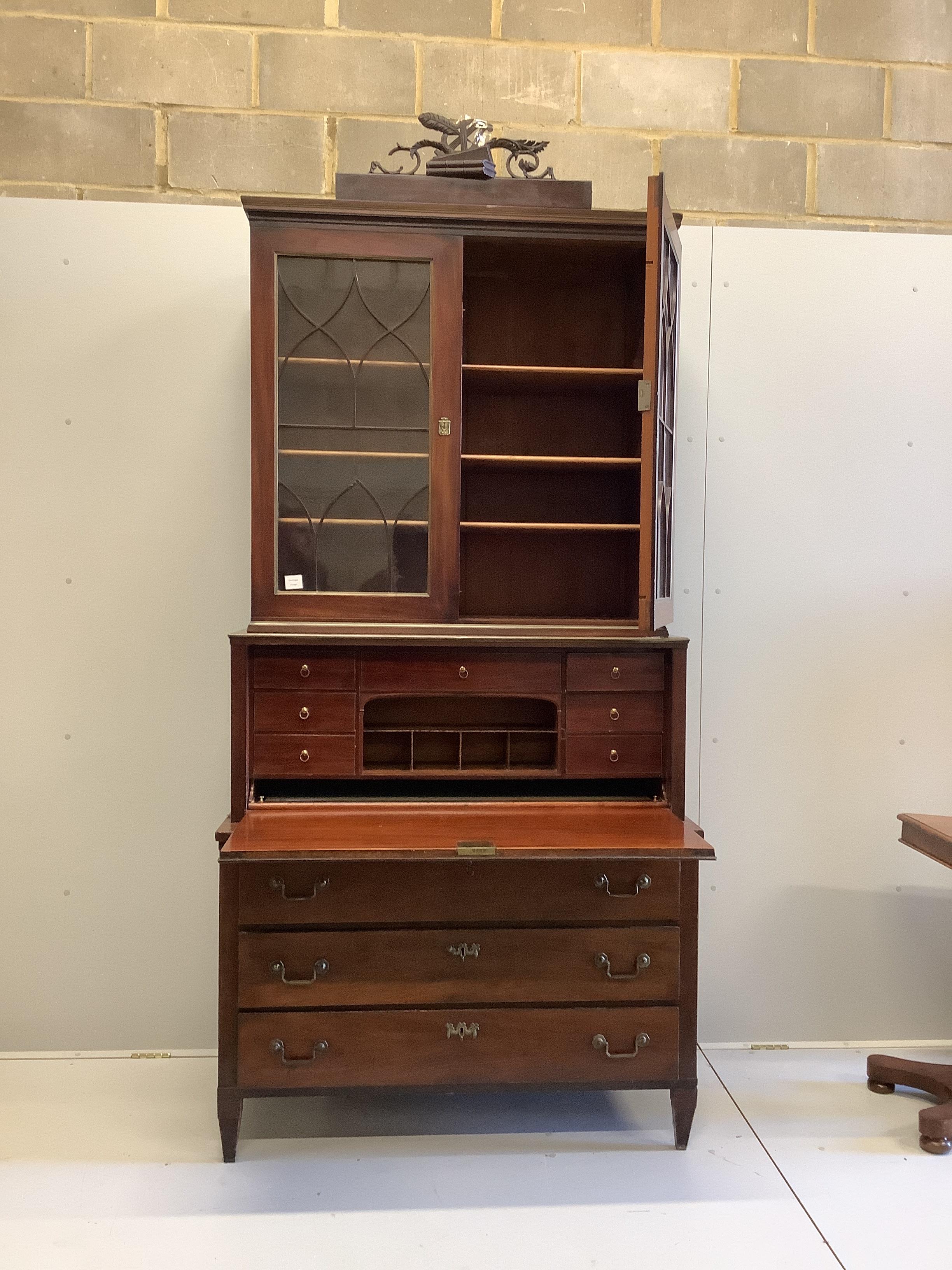 A French mahogany escritoire bookcase, width 112cm, depth 59cm, height 244cm